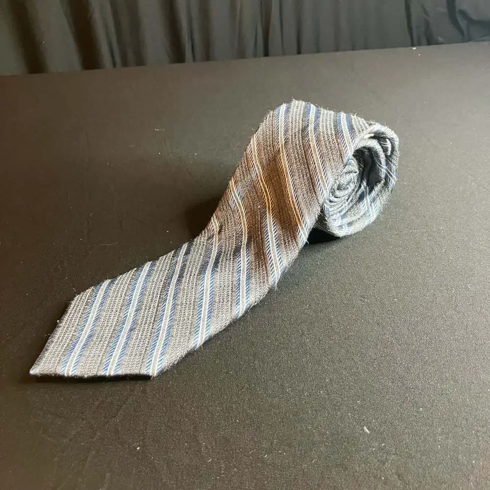 Joseph Abboud Men's Grey and Blue Striped Silk-Blend Necktie